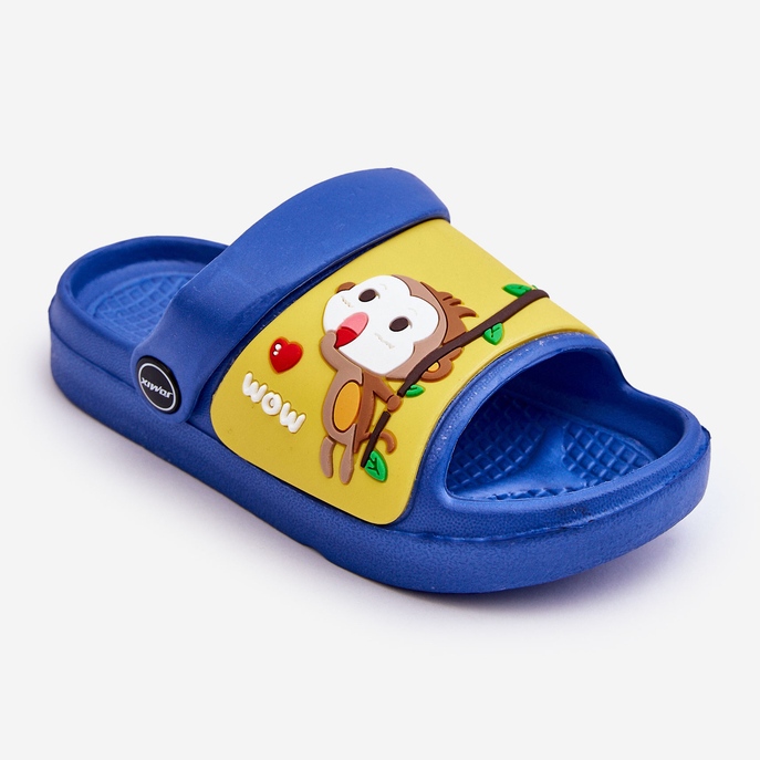WJ1 Sandali Ciabatte Bimba Leggeri Con Motivo Animalier Blu-Giallo Rico 1
