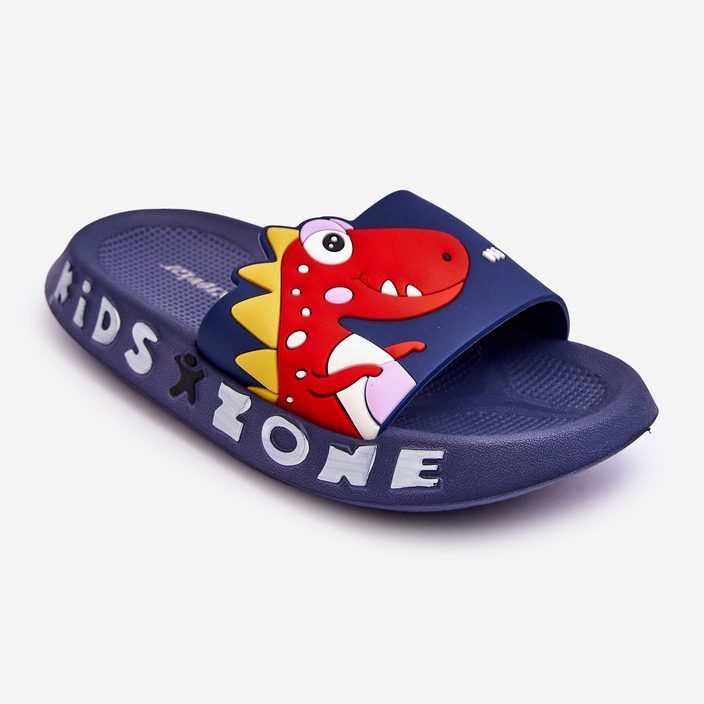 Pantofole in gommapiuma per bambini Dinosauro Blu Navy Dario 1