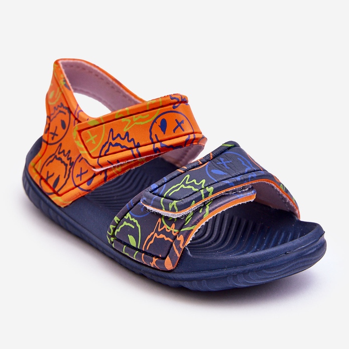Sandali leggeri in schiuma per bambini con motivi Malaga blu scuro e arancione 1