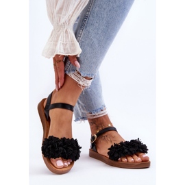 Sandali Da Donna Con Fiori In Tessuto Fiori Neri nero 1