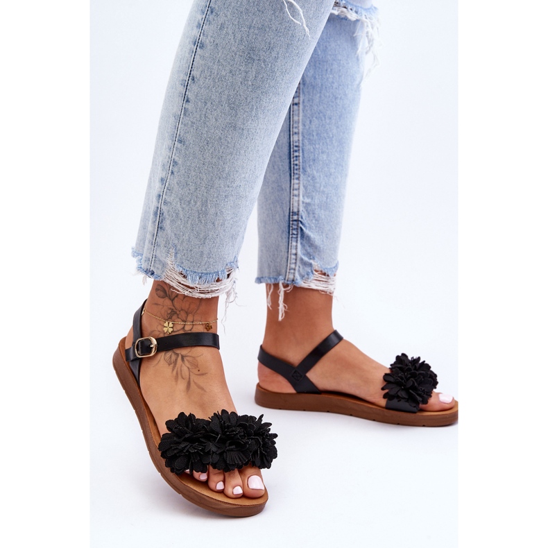 Sandali Da Donna Con Fiori In Tessuto Fiori Neri nero 2