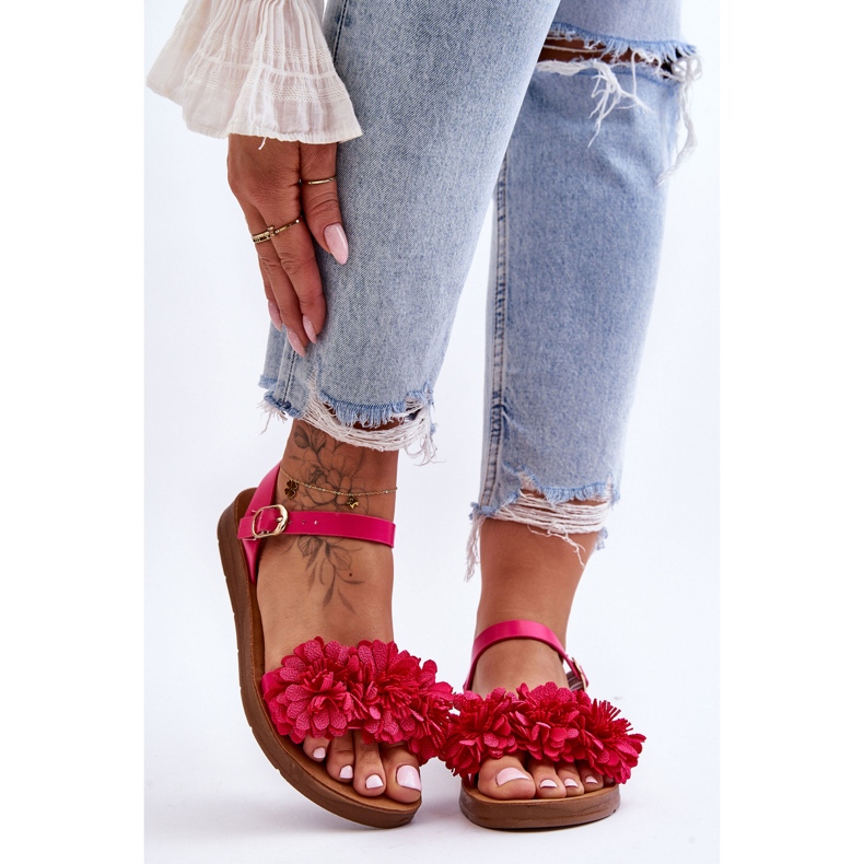 Sandali Donna Con Fiori In Tessuto Fiori Fucsia rosa 1
