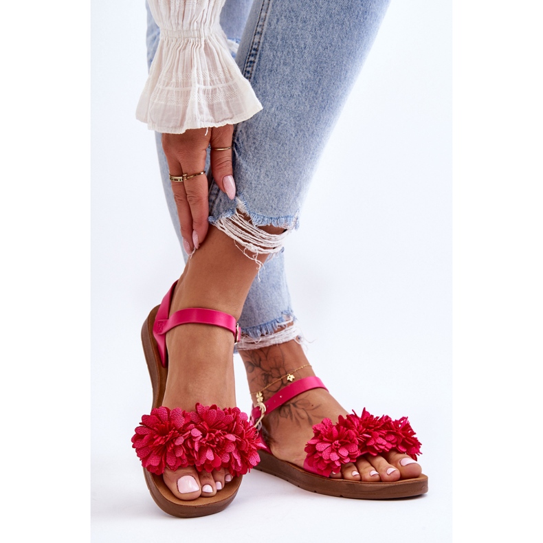 Sandali Donna Con Fiori In Tessuto Fiori Fucsia rosa 2