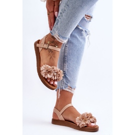 Sandali Donna Con Fiori In Tessuto Fiori Beige 2