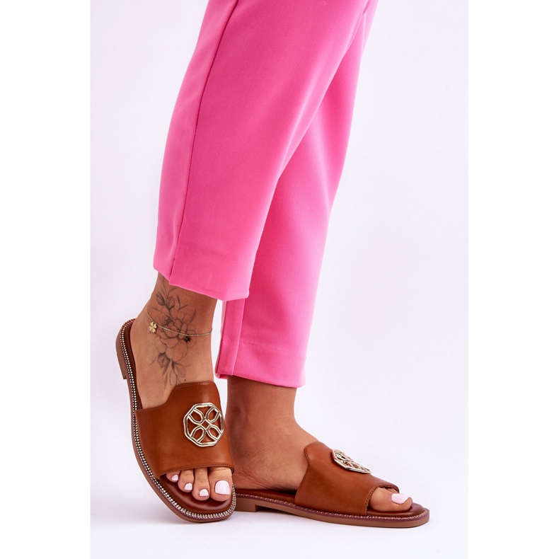 Pantofole da donna con tacco piatto classico Larotte Camel marrone 1