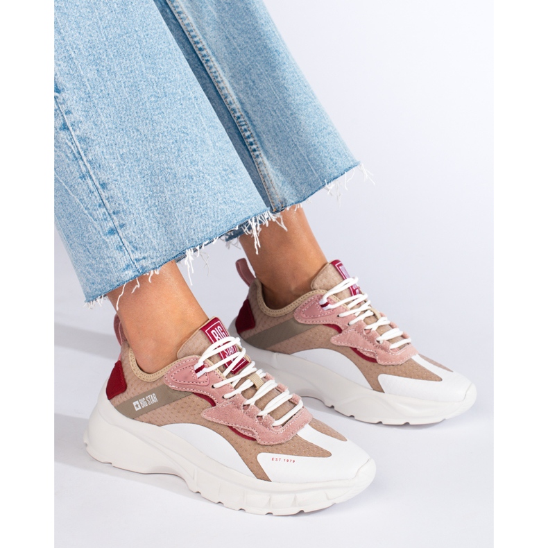 Sneakers Big Star da donna KK274055 beige bianca rosa 1