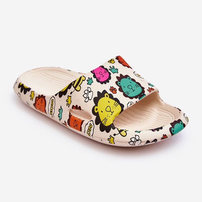 WJ1 Pantofole in schiuma leggera per bambini Motivo leone Beige Esther 1