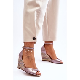 Sandali con Zeppa in Pelle Laura Messi 2603/783 Argento 1