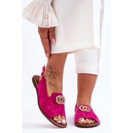Sandalo Piatto In Camoscio Con Decorazione Nicole 2744/067 Fucsia rosa 1