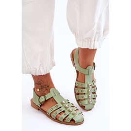 Sandalo Piatto Donna Con Zirconi Verde Ascot 1
