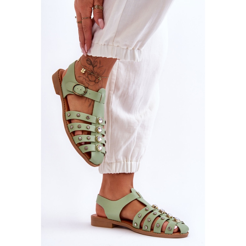 Sandalo Piatto Donna Con Zirconi Verde Ascot 2