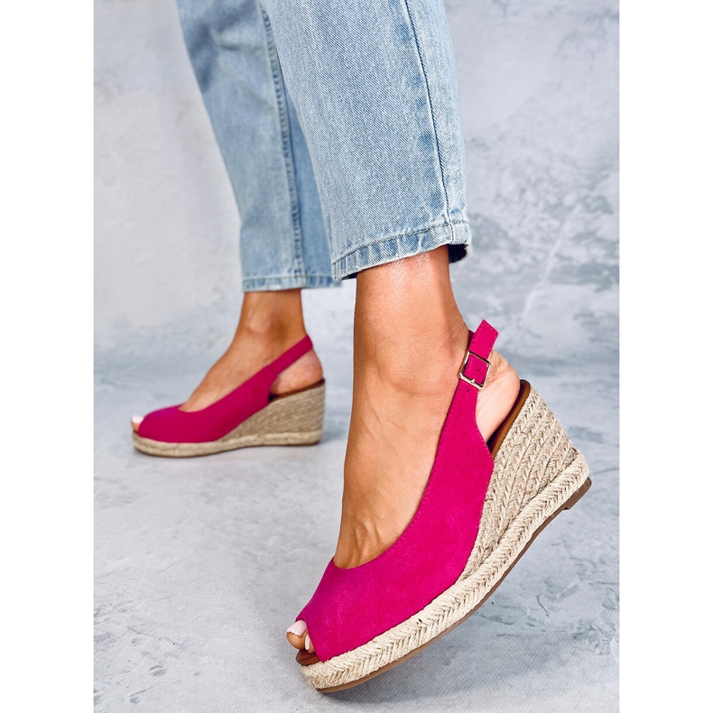Nevil Espadrillas con zeppa aperte in punta fucsia rosa 1
