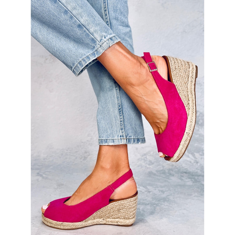 Nevil Espadrillas con zeppa aperte in punta fucsia rosa 2