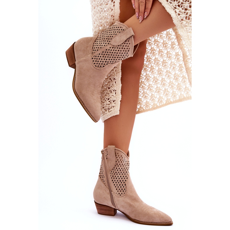 Stivali da cowboy traforati da donna Canne beige 1