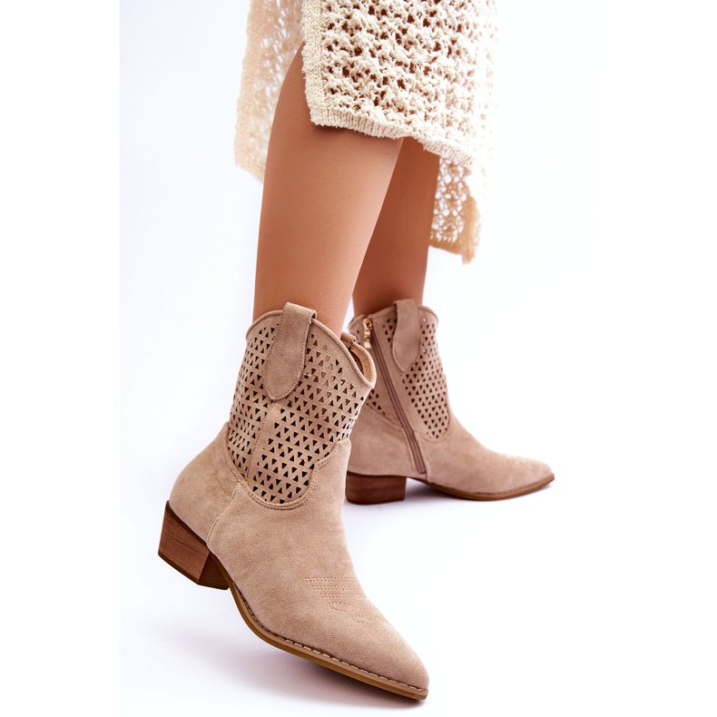 Stivali da cowboy traforati da donna Canne beige 4