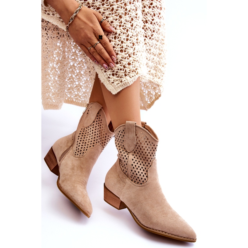 Stivali da cowboy traforati da donna Canne beige 5