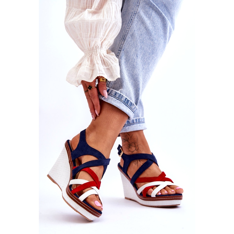 Seastar Sandali con zeppa e cinturini, colore blu navy multicolore 2