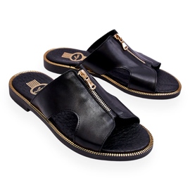 Lemar Pantofole da donna con cerniera decorativa Black Clarence nero 3