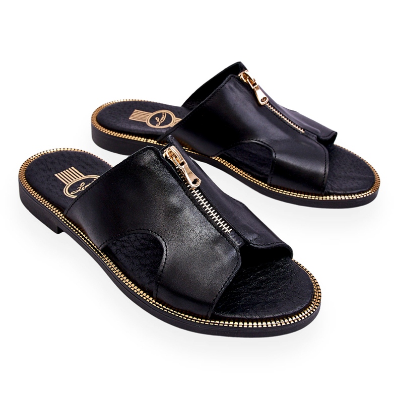 Lemar Pantofole da donna con cerniera decorativa Black Clarence nero 3