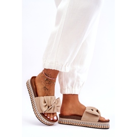 Pantofole Da Donna In Camoscio Con Fiocco Beige Lauria 5