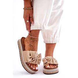 Pantofole Da Donna In Camoscio Con Fiocco Beige Lauria 6