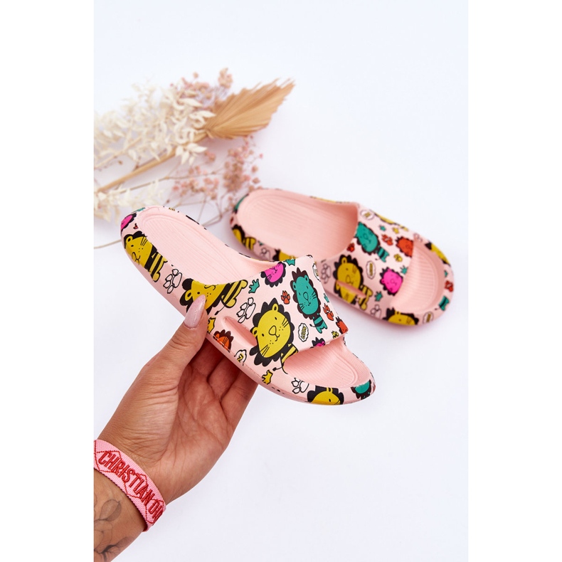 WJ1 Pantofole in gommapiuma leggera per bambini Motivo Leone Rosa Esther 1