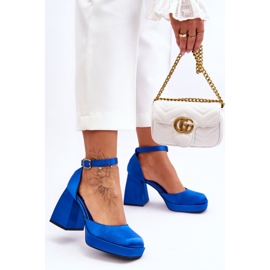 Pompe alla moda su tacchi massicci Sandia blu 1
