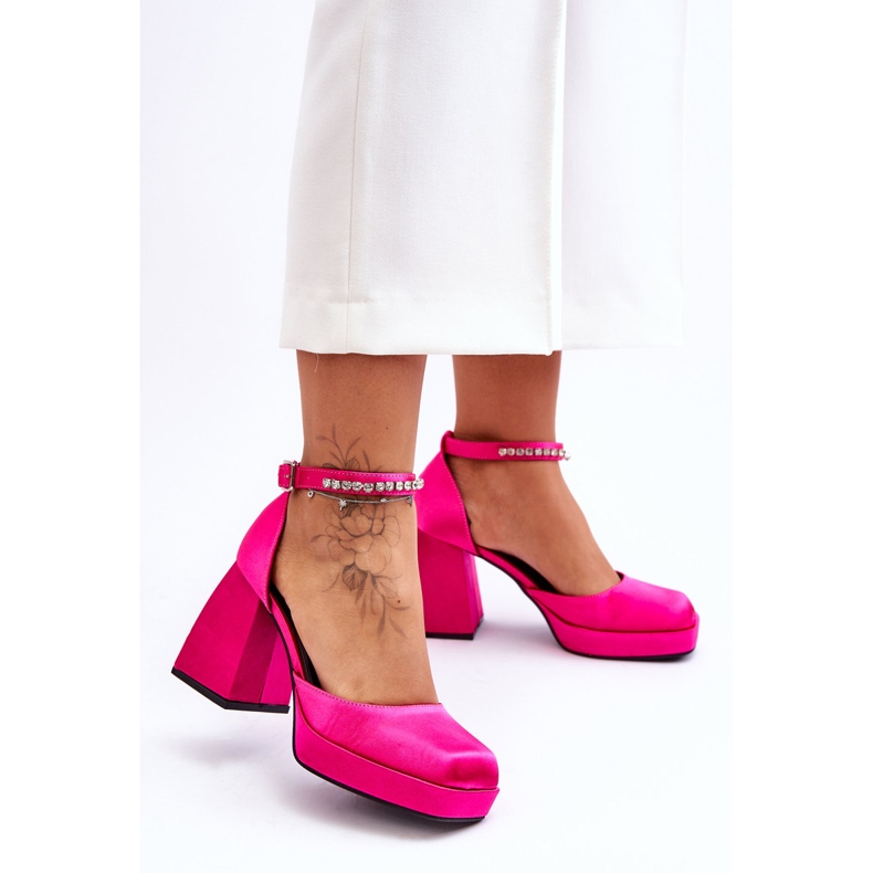 Décolleté alla moda su tacchi massicci con zirconi fucsia Adel rosa 1
