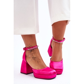 Décolleté alla moda su tacchi massicci con zirconi fucsia Adel rosa 2