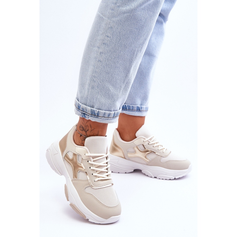 PS1 Sneakers Stringate Donna Beige-Oro Cortes 1