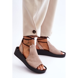 Sandali con Zeppa in Pelle Scamosciata Nicole 2743/042 Beige 1