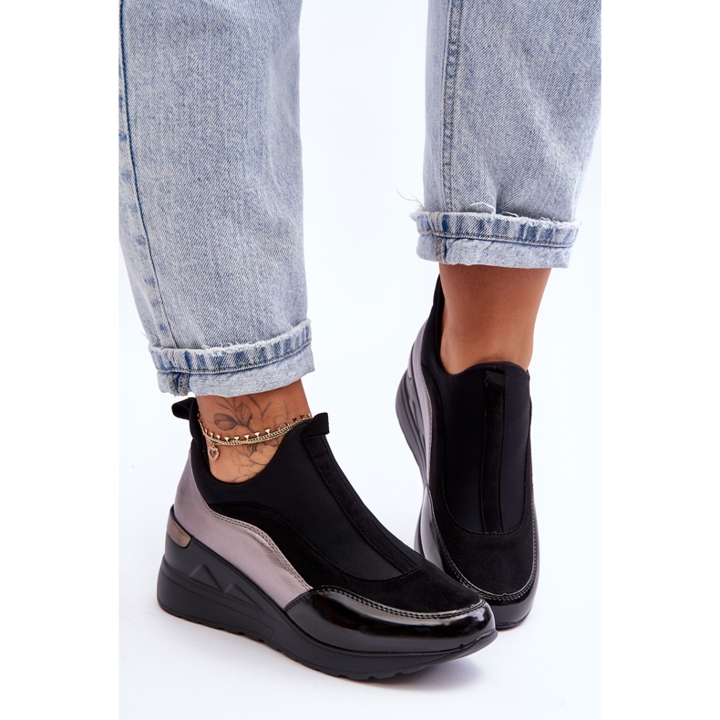 PE1 Sneakers Slip-On Con Zeppa Da Donna Nere E Argento Farro nero 1