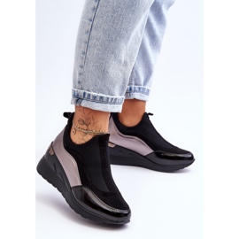 PE1 Sneakers Slip-On Con Zeppa Da Donna Nere E Argento Farro nero 2