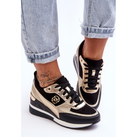 PE1 Sneakers Con Zeppa Con Lacci Da Donna Nere E Oro Genova nero 2