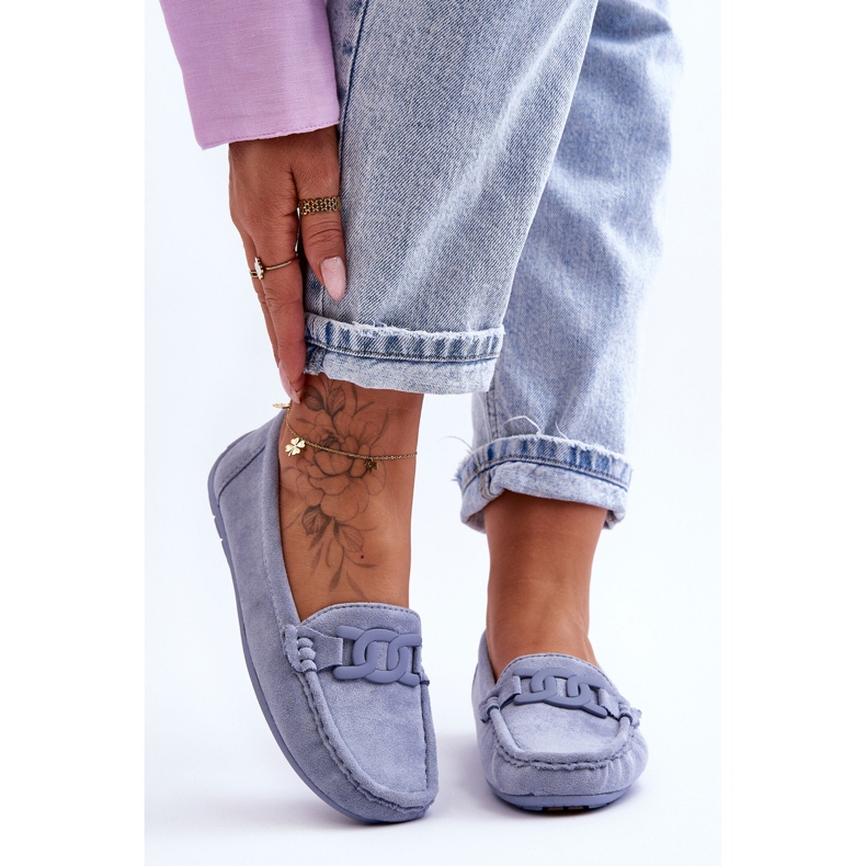 Mocassini da donna alla moda in pelle scamosciata blu Rabell 2