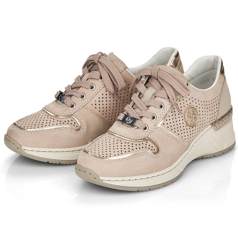 Rieker N4346-60 scarpe sportive con zeppa traforate beige da donna 1