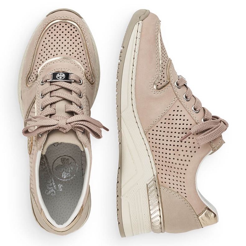Rieker N4346-60 scarpe sportive con zeppa traforate beige da donna 2