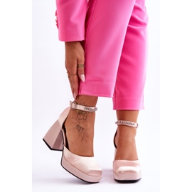 Pompe alla moda su tacchi massicci con zirconi Beige Adel 2
