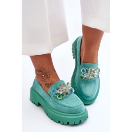 PS1 Mocassini Donna Con Cristalli Decorativi Verde Avril 1