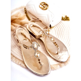 Sandali infradito alla moda da donna con strass dorati decorativi d'oro 7