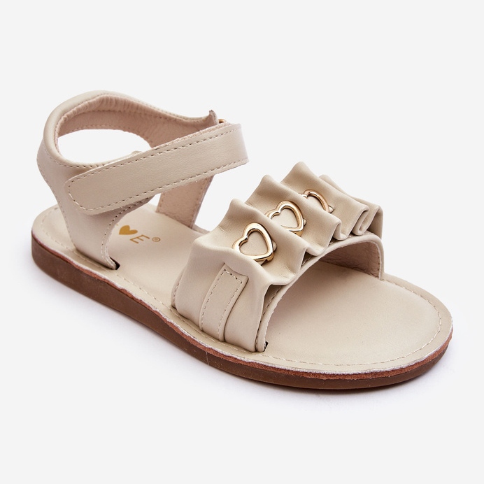 Sandalo Bambina Con Velcro Cuori Avana Beige 1