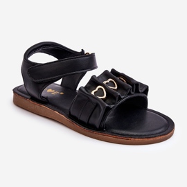 Sandalo Bambino Con Velcro Cuori Avana Nero 1
