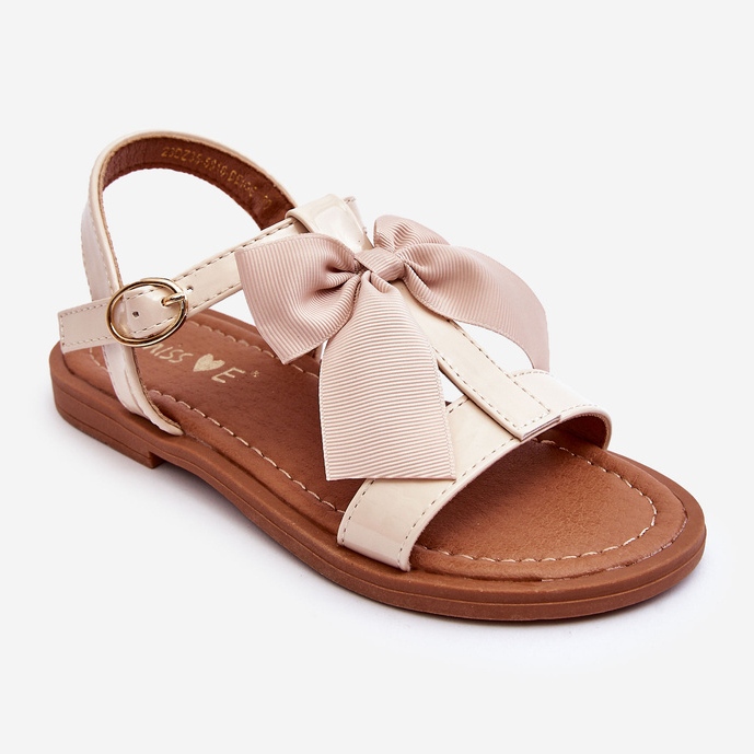 Sandali laccati da bambino con fiocco, Netina beige 1