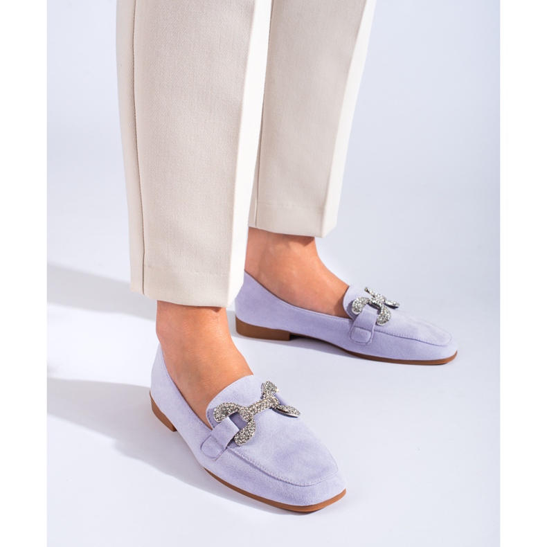 Mocassino Shelovet in camoscio viola con fibbia 1