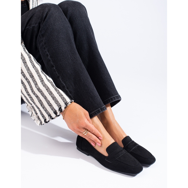 Mocassini Shelovet da donna in camoscio nero 1