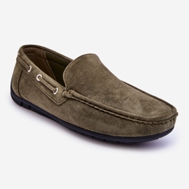 Mocassini slip-on in pelle scamosciata da uomo verde Rayan 1
