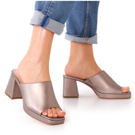 Pantofole da donna Sergio Leone KL322 platino su palo con elastico d'argento 1