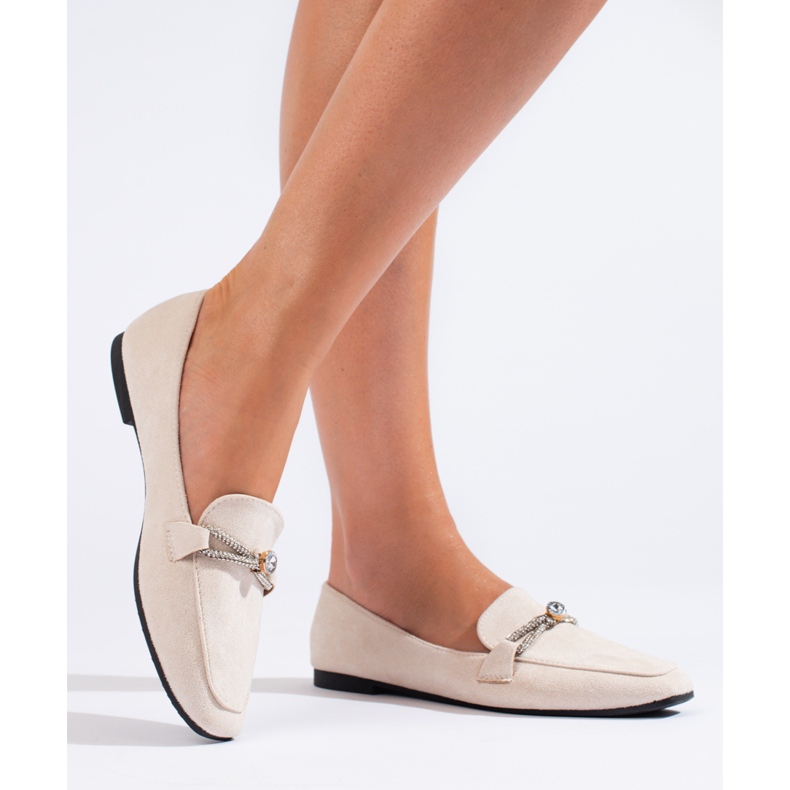 Mocassini slip-on Shelovet in camoscio beige impreziositi 1