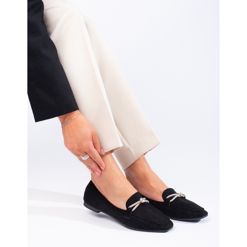 Mocassini slip-on decorati Shelovet in camoscio nero 1