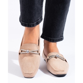 Mocassini slip-on Shelovet in camoscio beige impreziositi 1